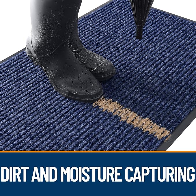 OLANLY Front Door Mat Indoor Outdoor Entrance, Waterproof Heavy Duty Doormat, Fade Resistant, Low Profile, Easy Clean Patio Porch Welcome Floor Mats for Entry, 47x17, Blue