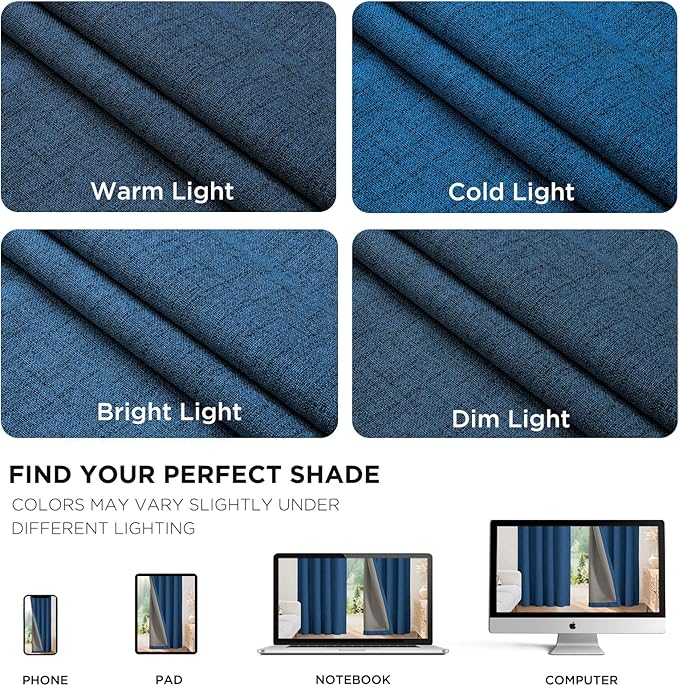 Joydeco Linen Blackout Curtains for Bedroom - 100% Light Blocking 1 Panels, Navy Blue Drapes 100" W x 108" L, Thermal Insulated Room Darkening Curtains for Living Room, Rod Pocket & Back Tabs