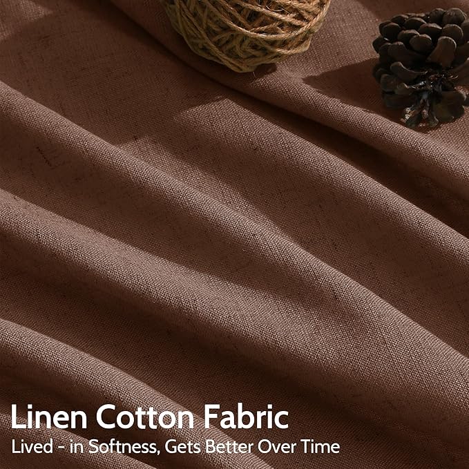 Nanspring Linen Curtains 108 Inches for Living Room Bedroom Set Mocha Brown Extra Long Back Tab Curtain Light Filtering Sheer Drapes Floor to Ceiling Curtain for Large Windows 52x108, 2 Panels