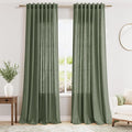 Nanspring Olive Green Linen Curtains for Living Room 2 Panels Set 92 Inch Length Back Tab Light Filtering Semi Sheer Curtain Drapes for Bedroom 52x92