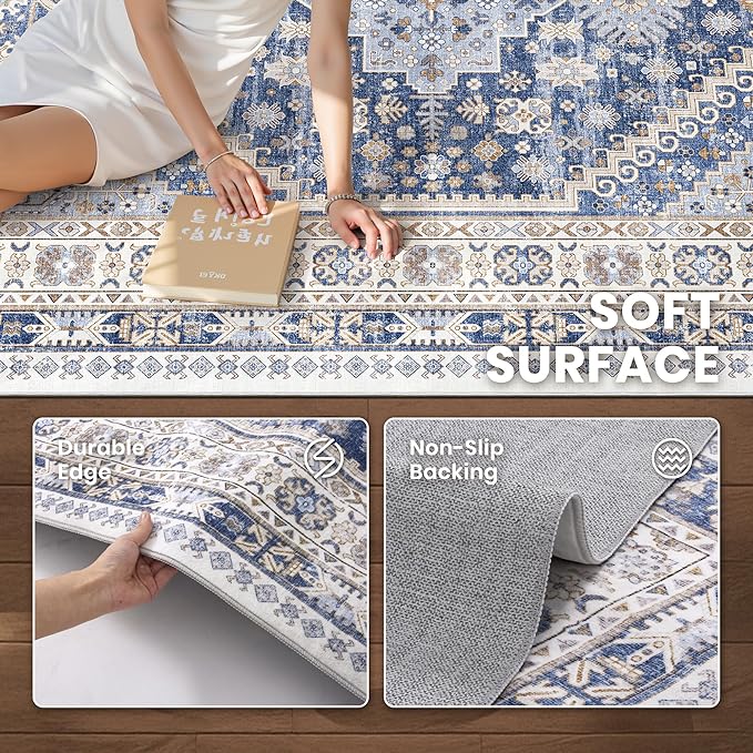 zesthome 2x6 Runner Rug for Hallways, Machine Washable Rug, Non Slip Vintage Low Pile Runners, Stain Resistant Runners for Entryway, Kitchen, Bathroom, Laundry Room, Corridor