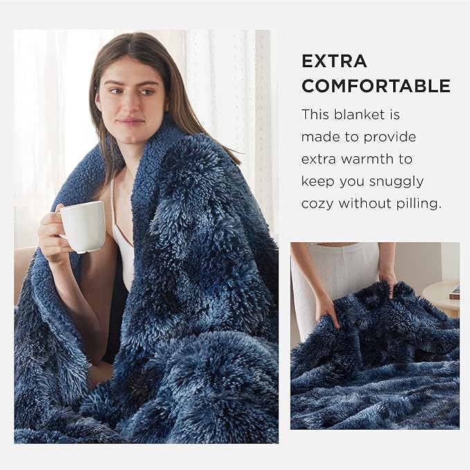 Bedsure GentleSoft Fluffy Navy Blue Throw Blanket, Tie Dye Blue Decor Navy Gifts for Men, Soft Cozy Fuzzy Plush Minky Thick Warm Sherpa Fleece Faux Fur Blanket for Couch, Blanket Gifts for Him, 50x60