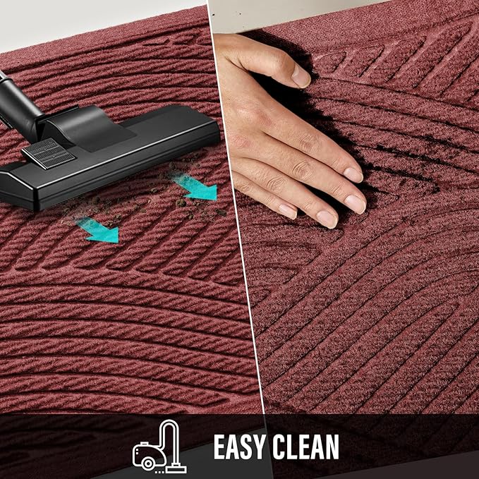 HIYARD Sturdy Front Door Mat, Absorbent Muddy Dirt Resist Welcome Door Mats Outdoor Indoor, Stain and Fade Resistant, Non-Slip Backing Entry Mat Low Profile Doormat for Entryway, 36×24, Red