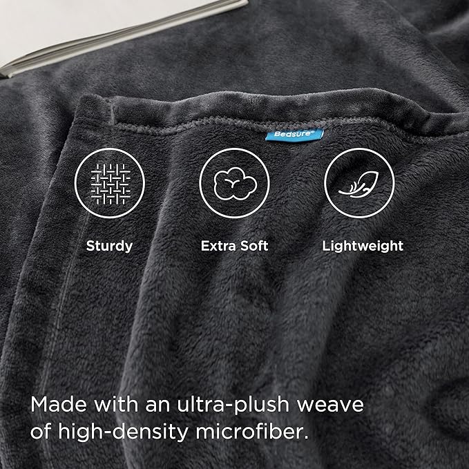Bedsure GentleSoft Fleece Blanket Twin Size Dark Grey - 300GSM Lightweight Plush Fuzzy Cozy Soft Warm Blanket for Bed, Sofa, Couch, Travel, Camping, 60x80 inches