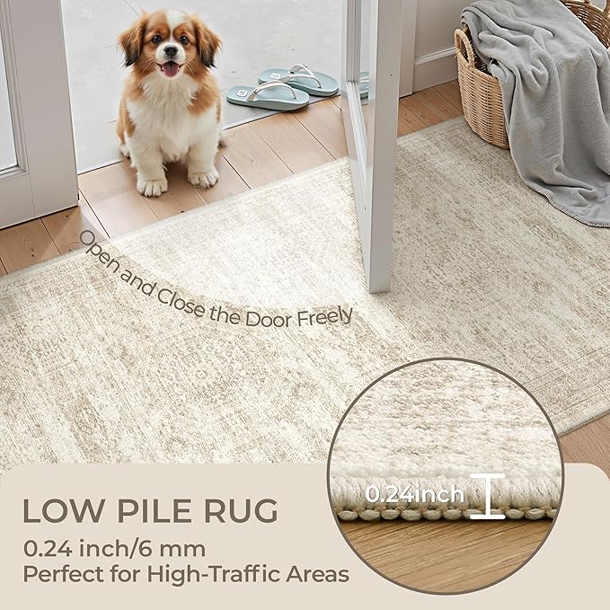 Washable Runner Rugs for Bedroom - 2x6 Runner Rug Non Slip, Ultra-Thin Entryway Runner, Soft Abstract Kitchen Runner for Hallway, Laundry, Bathroom, Indoor Door Mat(2'x6', Beige/Ivory)