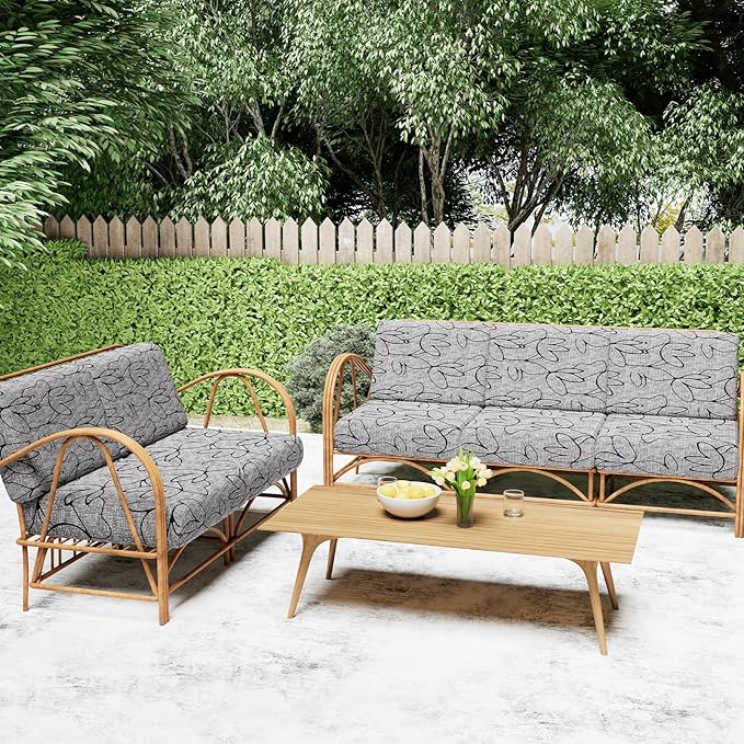 Smiry Printed Couch Cushion Covers, Stretch Soft Couch Covers for Sofa, Washable Non-Slip Sofa Slipcover Furniture Protector for Indoor and Outdoor (2 Pack, Grey and Black)