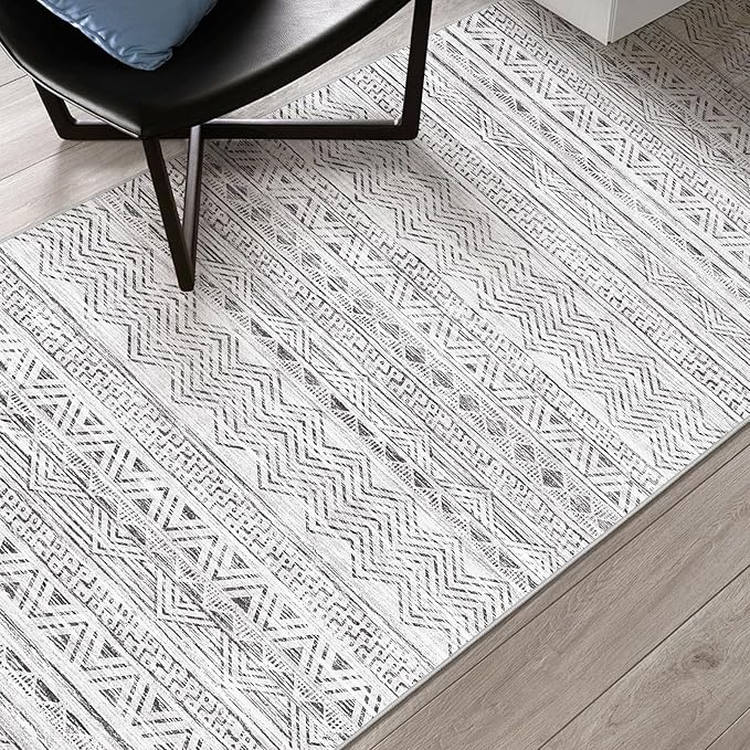 4x12 Washable Hallway Runner Rug：Moroccan Non-Slip Wide Runners for Entryway Kitchen Soft Modern Geometric Low-Pile Rugs for Living Room Thin Waterproof Carpet for Bedroom Bathroom Laundry(Grey,4x12)