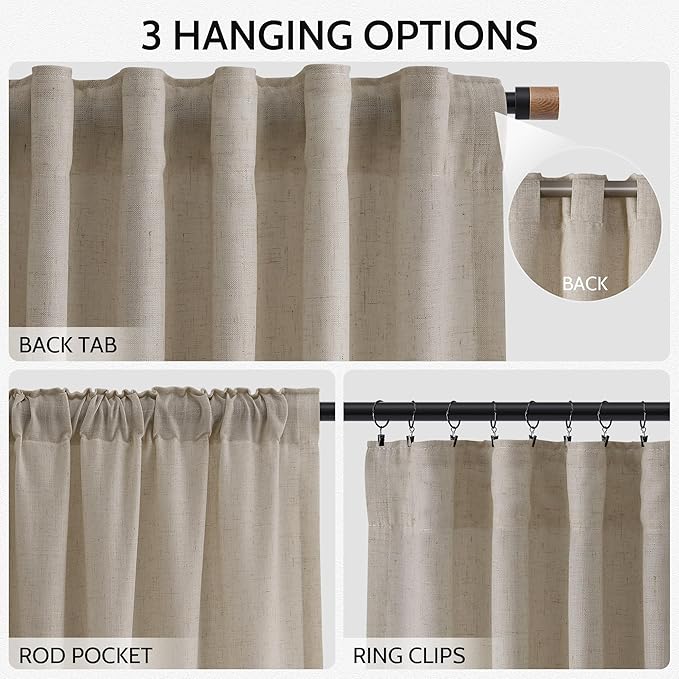 Nanspring Cobblestone Linen Curtains 80 Inch Length for Living Room Light Filtering Semi Sheer Curtain Back Tab Modern Farmhouse Decor Elegant Drapes for Bedroom Dinner Room 52x80, 2 Panels