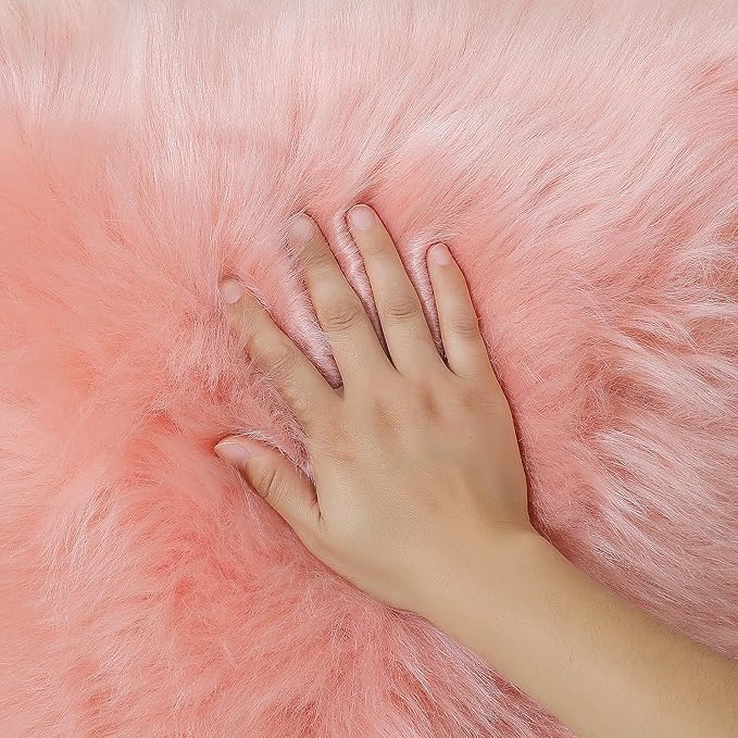 linmopm Faux Fur Rug Sheepskin Shag Fluffy Fuzzy Pink 3x4 ft Rugs for Bedroom Bedside Bed Floor Living Room Plush Rectangle High-Density Cushion Carpet Super Sofa Cover