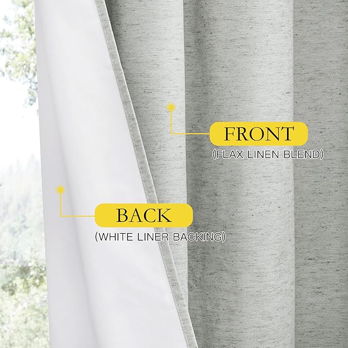 NICETOWN Grey Long Linen Full Shade Panels, 62" Wide x 108" Long, Pair of Thermal Insulated & Energy Efficiency Blackout Curtains for Living Room Windows, Lined Silky Performance Window Dressing
