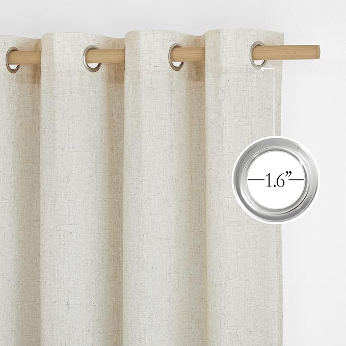 NICETOWN Natural Linen Curtains Flax Texture for Bedroom, Rustic Grommet Top Linen Blend Semi Sheer Privacy Added Window Treatments Light Filtering for Living Room, 55" W x 63" L, Set of 2