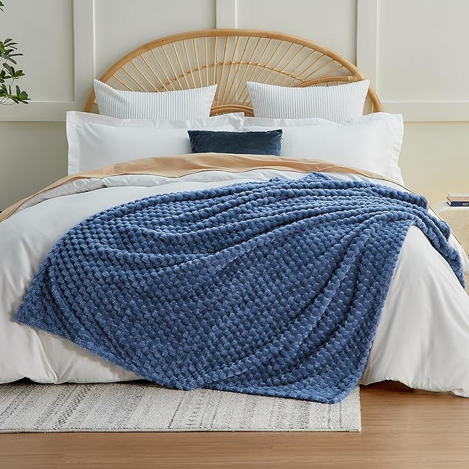 EXQ Home Fleece Throw Blanket for Couch or Bed - 3D Imitation Turtle Shell Jacquard Decorative Blankets - Cozy Soft Lightweight Fuzzy Flannel Blanket Suitable for All Seasons(50"×60",Dark Blue)