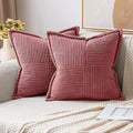 MIULEE Decorative Throw Pillow Covers for Couch Bed Livingroom 18x18 Inch Set of 2 Cranberry Red Boho Accent Throw Pllows Broadside Striped Patchwork Soft Corduroy Pillowcases