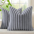 decorUhome Cozy Faux Fur Throw Pillow Covers 24x24 Set of 2 Decorative Soft Plush Striped Modern Farmhouse Boho Couch Euro Sham Pillow Cases with Velvet Back for Sofa Bed Living Room, Grey
