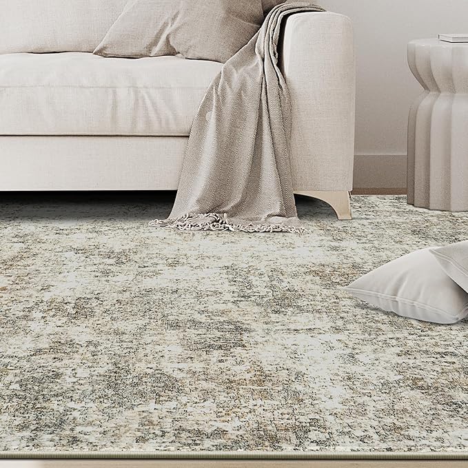 4x6 Area Rugs for Living Room Rug Washable: Abstract Rug for Dining Room Bedroom Carpet Non Slip 4 by 6 Indoor Modern Nursery Home Office Beige Brown