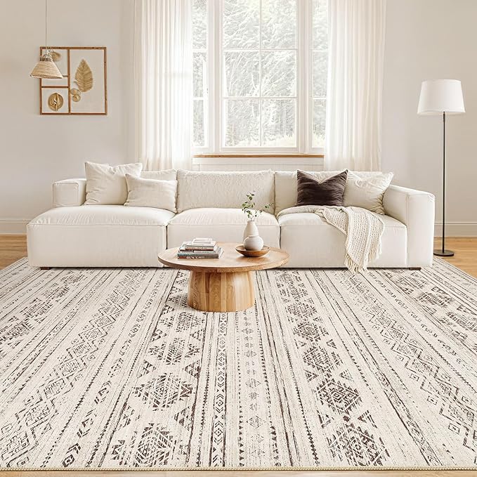 Nakagishi 5x8 Area Rug Living Room: Washable Boho Large Neutral Soft Farmhouse Rugs Stain Resistant Modern Indoor Floor Non-Slip Carpet for Bedroom Nursery Kids Office Dining Room Dorm - Dark Brown