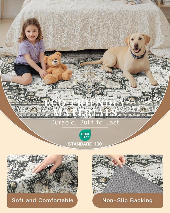 Madane Hallway Runner 3x8, Kitchen Rugs Washable Entryway Rug Vintage Kitchen Runners Non Slip Indoor Area Rug Farmhouse Carpet Runner for Bathroom Living Room Bedroom (3 X 8, Black)
