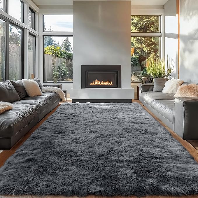 OLANLY 7x11 Machine Washable Large Area Rugs for Living Room, Bedroom, Soft Fluffy Shaggy Bedside Rug, Indoor Floor Carpet for Kids Girls and Boys, Dorms, Nursery, Home Decor Aesthetic, Grey