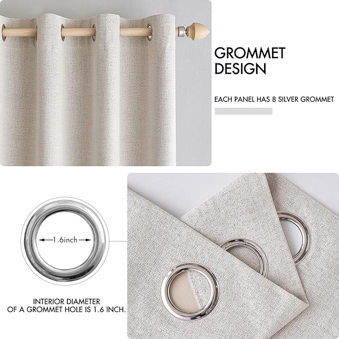 MIULEE 100% Blackout Polyester Textured Curtains for Bedroom Solid Thermal Insulated Ivory Grommet Room Darkening Curtains & Drapes Luxury Decor for Living Room Nursery 52 x 90 Inch (2 Panels)