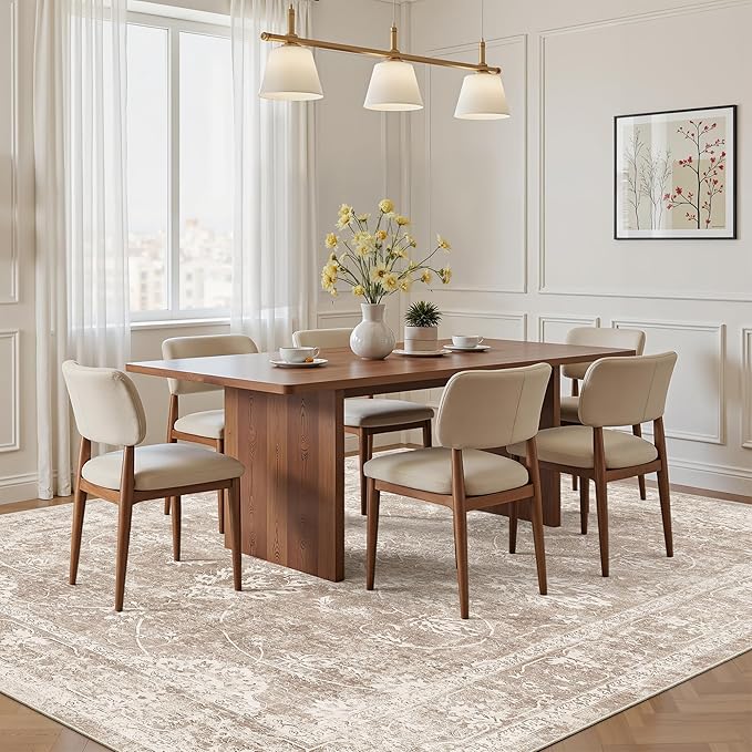 Madane 5x7 Area Rugs for Living Room, Washable Vintage Natural Rug with Non-Slip Backing, Soft Floral Print Throw Rugs Floor Low Pile Carpet for Bedroom Dining Room Farmhouse (5 x 7, Brown/Sand)