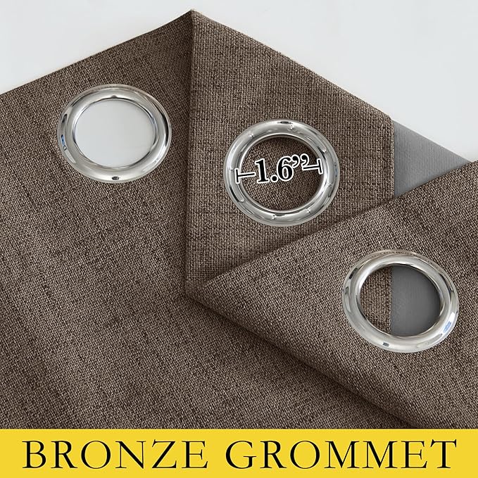 NICETOWN Coffee Vintage Linen 100% Blackout Curtains for Living Room, Thermal Insulated Curtains 102“ Long, Noise Reducing Window Treatment Drapes for Home Office, 62" Wide Per Panel, Set of 2