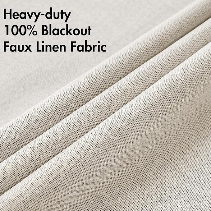 MIULEE 100% Blackout Linen Curtains for Bedroom Thermal Insulated Birch Grommet Room Darkening Curtains & Drapes for Living Room Nursery 52 x 96 Inch (2 Panels)
