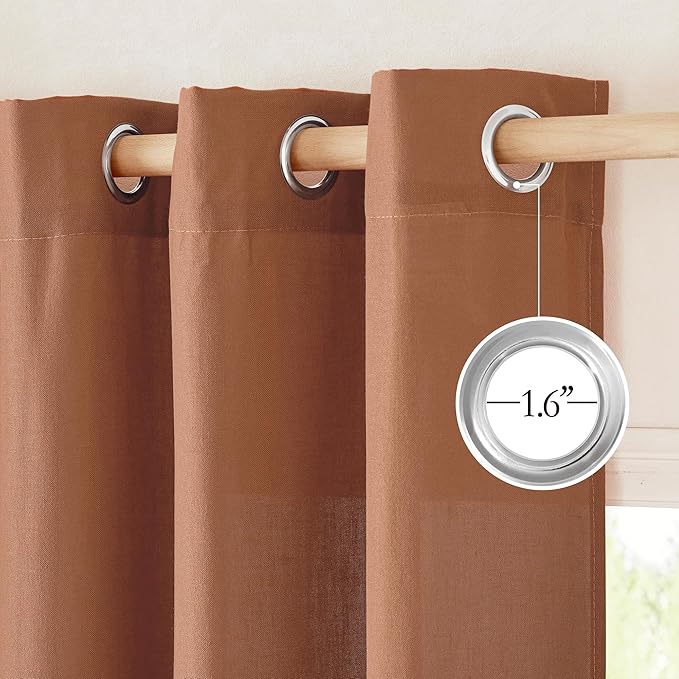 NICETOWN Caramel Linen Curtains for Kitchen, Thick Flax Small Window Treatments Semi Sheer Privacy Assured with Light Through for Cafe/Bathroom, W55 x L94, 2 Panels