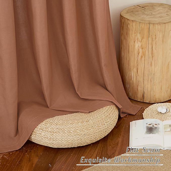 NICETOWN Caramel Linen Curtains for Kitchen, Thick Flax Small Window Treatments Semi Sheer Privacy Assured with Light Through for Cafe/Bathroom, W42 x L90, 2 Panels