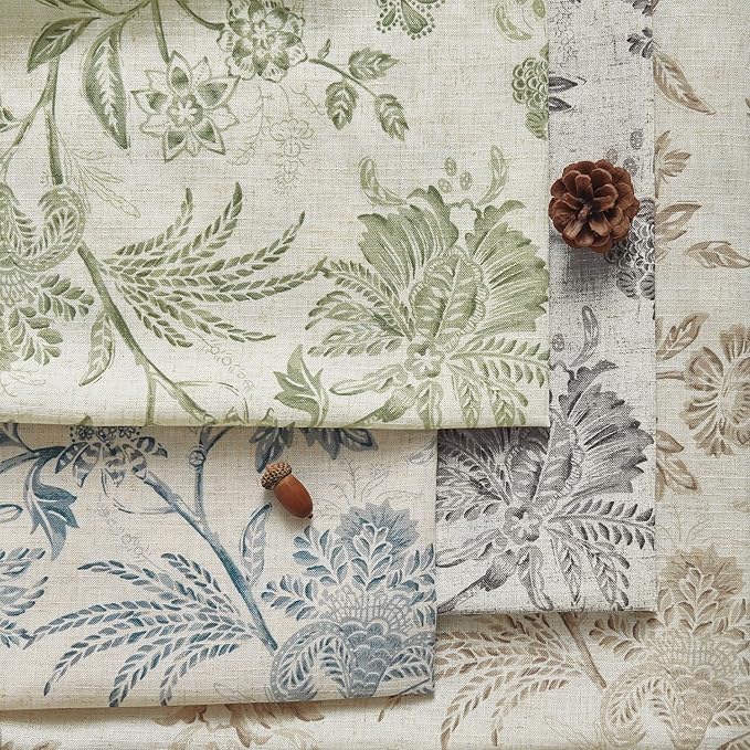 jinchan Linen Floral Curtains for Living Room with Printed Flower 84 Inches Long Light Filtering French Country Back Tab Rod Pocket Taupe Window Curtain Set Farmhouse Drapes 2 Panels Taupe