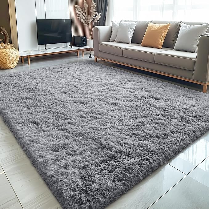 OLANLY 6x6 Area Rugs for Living Room Bedroom, Machine Washable Soft Fluffy Shaggy Bedside Rug, Indoor Floor Carpet for Kids Girls and Boys, Dorms, Nursery Rooms, Home Decor Aesthetic, Light Grey