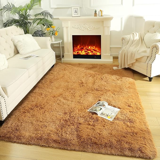 LOCHAS Ultra Soft Indoor Modern Area Rugs Fluffy Living Room Carpets for Children Bedroom Home Decor Nursery Rug 6x9 Feet, Khaki