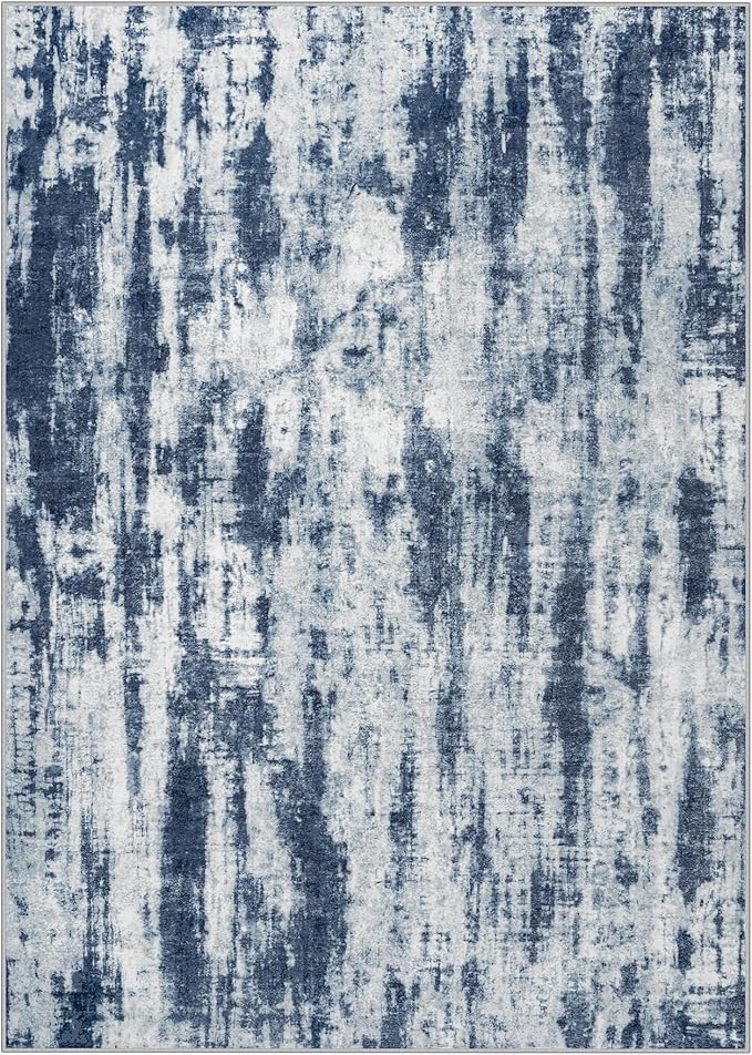 6x9 Area Rugs Washable Rug: Large Modern Abstract Living Room Rug Soft Anti-Skid Thin Carpet Indoor Floor Non-Shedding Carpets for Bedroom Dining Room Farmhouse Nursery Home Office Blue Grey
