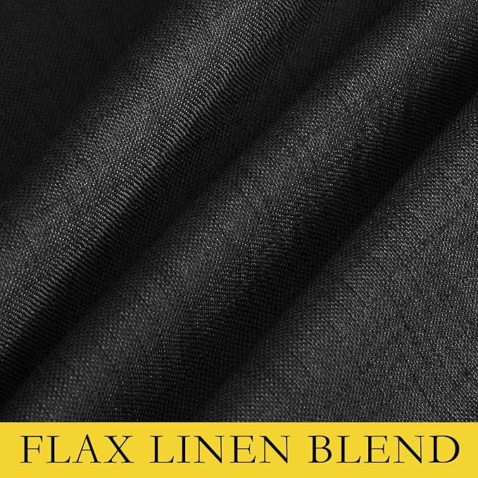 NICETOWN Vintage Open Linen Weave Flax Thermal Curtains, 100% Blackout Curtains 60 inches Long for Dining Room, Soundproof Window Treatment Drapes for Cupboard, Black, 34" Wide Per Panel, Set of 2