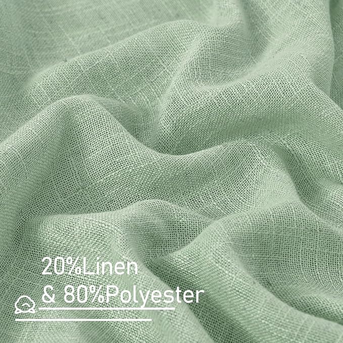 LAMIT Linen Curtains for Living Room 84 inch Length 2 Panels, Light Filtering Semi Sheer Panels Back Tab and Rod Pocket Farmhouse Drapes for Bedroom/Sliding Glass Door, Fresh Green, 52 x 84 Inch