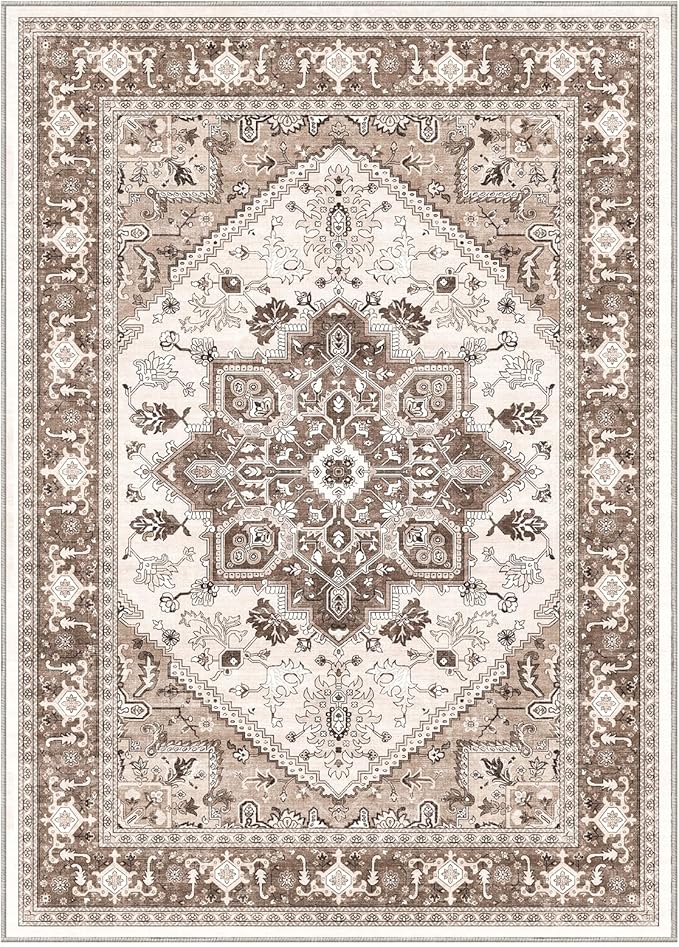 OPPODREAM Soft 6x9 Area Rugs, Washable Rug 6x9 with Non Slip Backing, Faux Cashmere Low-Pile 6 x 9 Carpet, Brown