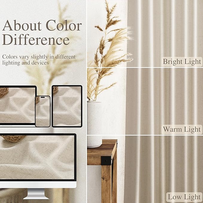 Boho Linen Curtains for Living Room 105 Inches Long Light Filtering Semi Sheer Curtain Back Tab Boho Eclectic Home Decor Elegant Luxury Farmhouse Drapes for Bedroom Dinner Room 52x105, 2 Panels