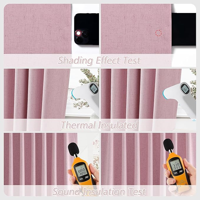 Guken 100% Blackout Curtains 90 Inch Length 2 Panels Set for Living Room Bedroom Back Tab Thermal Insulated Black Out Linen Drapes Room Darkening Rose,52x90