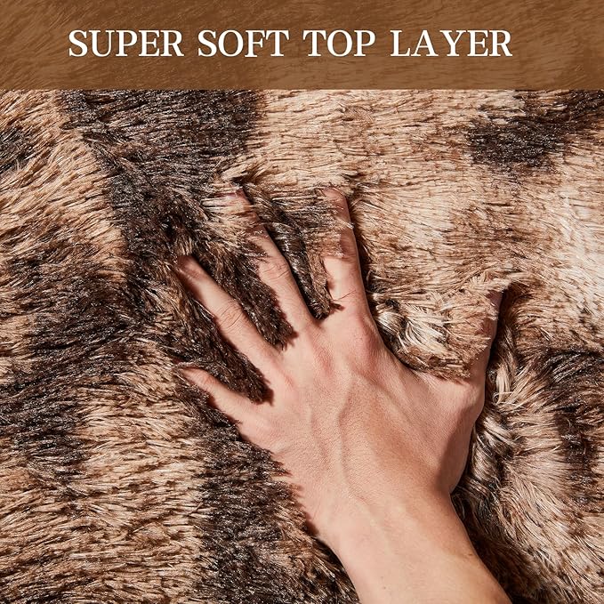 Large Shag Rugs 9X12, Plush Fuzzy Area Rugs for Living Room, Large Shag Fluffy Bedroom Carpet, Furry Rugs for Girls Boys Kids Room, Extra Large Fuzzy Rug, Shag Carpet, Tie-Dyed Brown