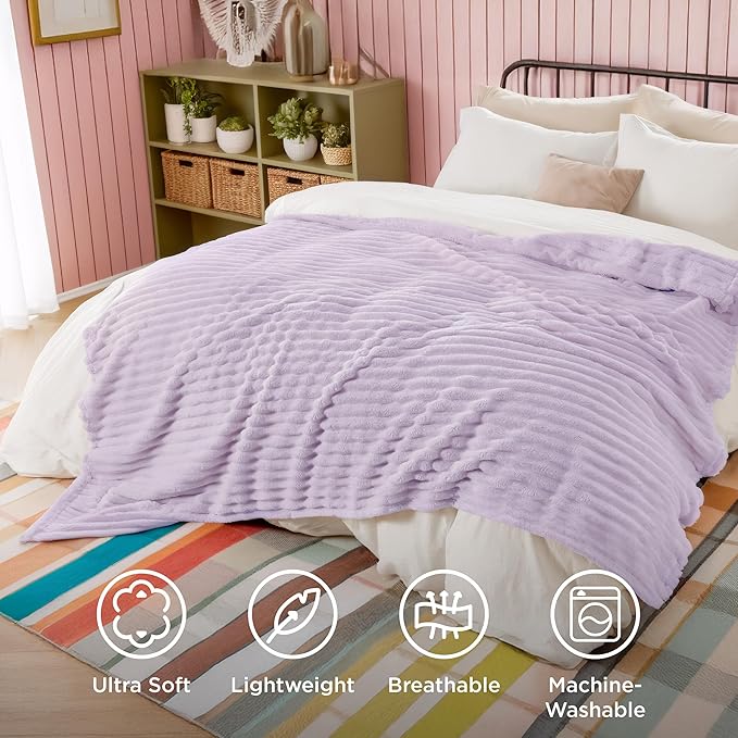Bedsure GentleSoft Lavender Fog Fleece Blanket for Couch - Cozy Soft Blankets for Women, Cute Small Throws for Girls, 90x90 Inches