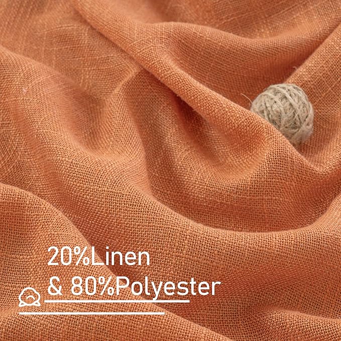 LAMIT Burnt Orange Semi Sheer Window Linen Curtains 63 Inch Length, Light Filtering Panels Back Tab and Rod Pocket Country Decor Drapes for Bedroom/Living Room, 2 Panels, 34 x 63 Inch