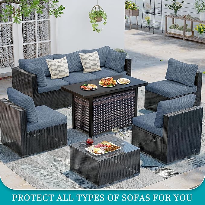 12Pcs Stretch Patio Cushion Covers,Outdoor Couch Covers Replacement,Outdoor Couch & Sofa Slipcovers,for Patio Furniture Cushion Covers,Washable Reusable Furniture Protector (West Lake Blue,Cover Only)