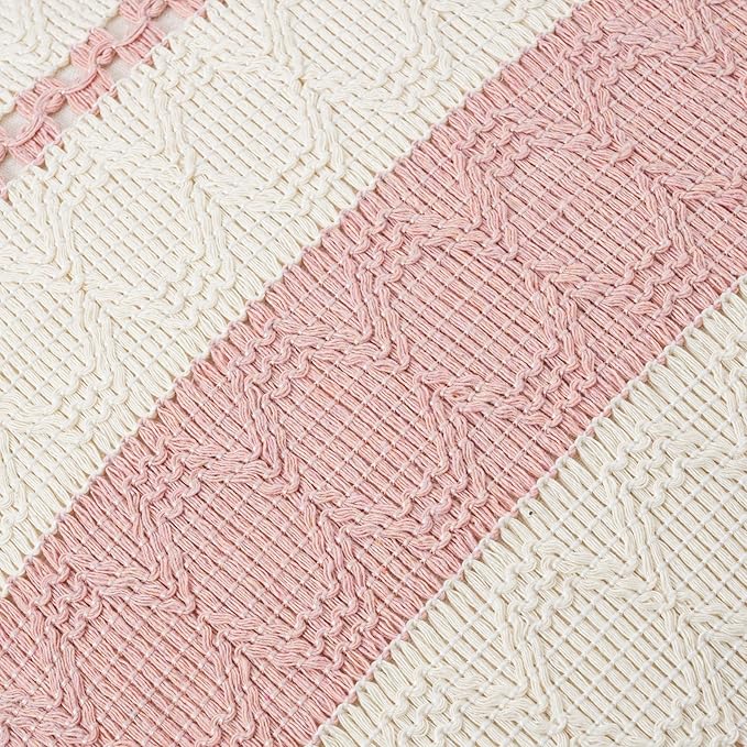Fancy Homi Set of 1 Boho Pink Decorative Throw Pillow Cover 20x20 Inch for Couch Bed Sofa, Aesthetic Modern Organic Farmhouse Home Decor, Soft Cotton Cute Accent Macrame Woven Cushion Case