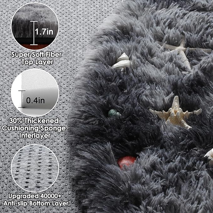 ONASAR Tie-Dyed Dark Grey Round Area Rugs 5ft, Ultra Soft Bedroom Circle Rug for Kids Girls Teen Room, Fluffy Plush Shaggy Carpet Floor Mats for Baby Nursery Living Room Playroom Home Decor
