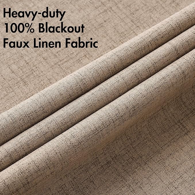 MIULEE 100% Blackout Linen Textured Curtains for Bedroom Solid Thermal Insulated Copper Brown Grommet Room Darkening Curtains & Drapes Luxury Decor for Living Room Nursery 52 x 45 Inch (2 Panels)