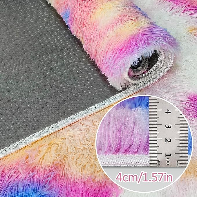 Fluffy Rainbow Colorful Rug for Living Room 6x9 Kawaii Rainbow Tie Dye Area Rug Fuzzy Indoor Floor Unicorn Rug for Bedroom Girls Kids Nursery Baby Princess Room Dorm Home Decor Aesthetic Carpets