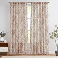 jinchan Linen Blend Curtain Floral Curtains for Living Room 108 Inch Length Farmhouse Brick Red Printed Curtain Rod Pocket Back Tab Peony Flower Patterned Drapes Curtains Set 2 Panels