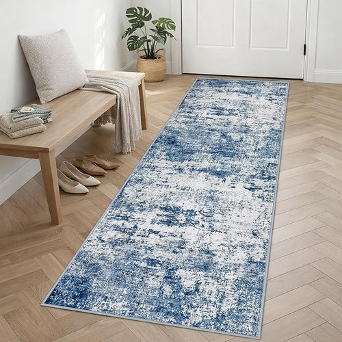 2.6'x8' Runner Rug Washable Rug;Modern Abstract Soft Thin Runner Rug Blue
