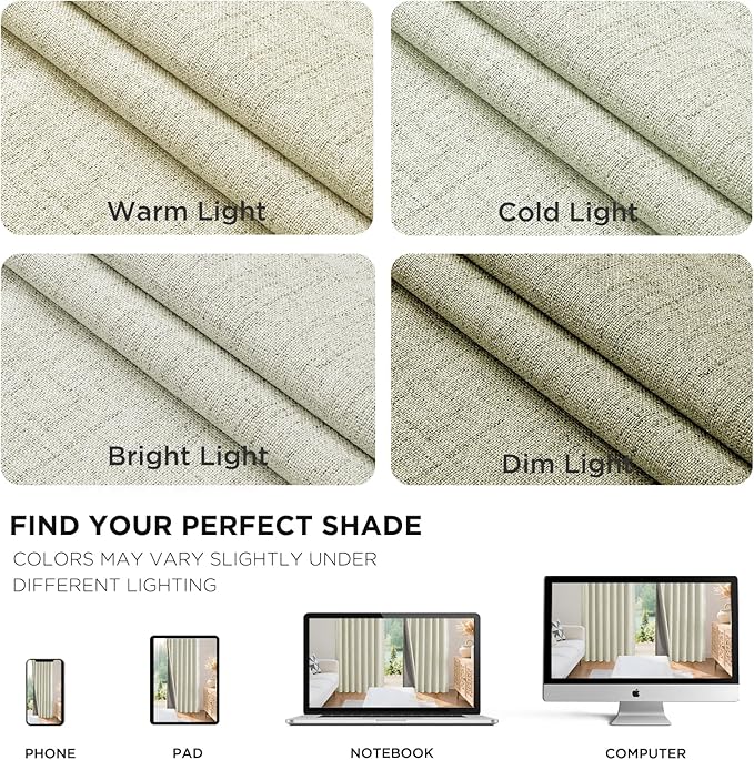 Joydeco Blackout Curtains for Bedroom - 63 Inch Long 100% Light Blocking 2 Panels Light Beige Drapes, Thermal Insulated Room Darkening Curtains, Linen Textured for Living Room, Rod Pocket & Back Tabs
