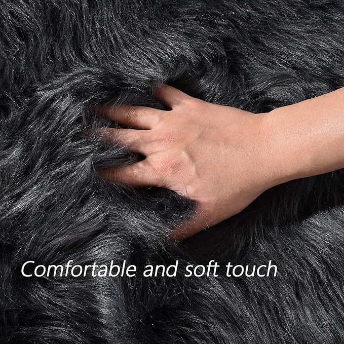 Latepis Dark Grey Rugs for Living Room Sofa 5x6.7 Faux Sheepskin Rug for Bedroom Plush Fluffy Rug Room Décor, Furry Rugs, Rectangle