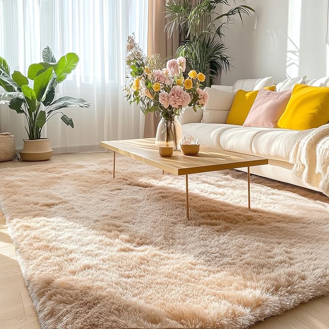OLANLY 5x10 Machine Washable Large Area Rugs for Living Room, Bedroom, Soft Fluffy Shaggy Bedside Rug, Indoor Floor Carpet for Kids Girls and Boys, Dorms, Nursery, Home Decor Aesthetic, Beige